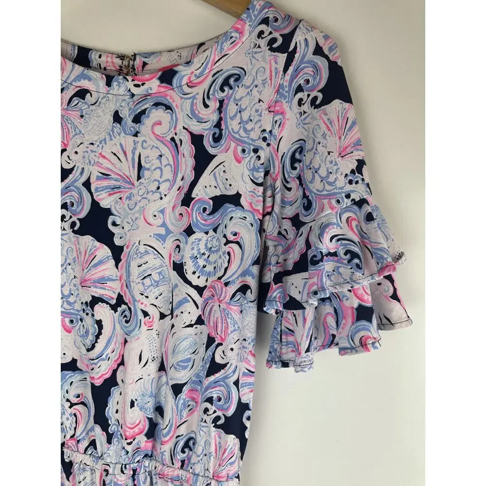 LILLY PULITZER Lula Romper Summer Shell Print One Piece Ruffle Sleeve Womens XXS - Picture 7 of 11